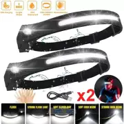 2X COB LED Motion Sensor Headlamp Rechargeable Flashlight Head Band Spotlight US