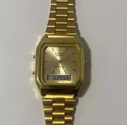 CASIO AQ-230GA Digital Analog Dual Time Gold Band Vintage Men Women Watch NEW