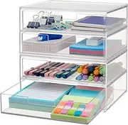 Stori Chloe 4 Drawer Clear Makeup Organizer | Sort Cosmetics and Beauty Supplies | Set Includes Two Stackable Double Drawer Units | Made in USA, off-white