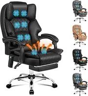 [ALFORDSON] Ergonomic Office Chair Recline with 8-Point Massage and Heated Seat, Gaming Executive Computer Racer Chair Adjustable Height,PU Leather Home Office Chair with High Back Footrest(Black)