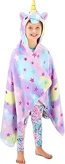 Hooded Unicorn Blanket Wearable Soft Throw Blanket for Kids Girls - Rainbow and Stars Hoodie Cloak - Cute Plush Bathrobe Cozy Wrap Robe Blanket for Sleep or Pretend Play - Unicorn Gift