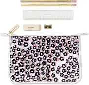Kate Spade New York Double Layer Pencil Pouch, Includes 2 Pencils, Sharpener, Eraser, Ruler, Flair Flora