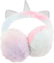 [WRITWAA] Unicorn Horn Design Plush Earmuff Winter Windproof Ear Cover for Boys and Girls Glittering Silver Horn Blue 1pc