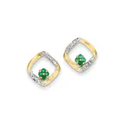 14k Yellow Gold 1/10ct Real Diamond u0026 Emerald Earrings