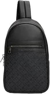 [Tommy Hilfiger] Mens Monogram Sling Bag, BLACK, Black, One Size, Lightweight Monogram Sling Crossbody Bag With Zipper