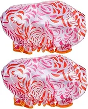CANIGHT 2pcs Waterproof Shower Cap Curly Large Bonnet Double Layer Bath Hats Women Satin Bonnet Hair Cap Waterproof Oversized Hair Reusable Long Double Layer Bath Hats Satin