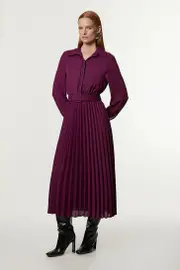 Tall Georgette Pleated Woven Belted Midi Dress
