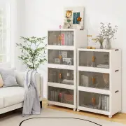 Costway284L Foldable Plastic Box on Wheels 4-Tier Stackable Storage Bins with Lids-White