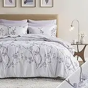Comfort Spaces Bed in A Bag - Trendy Casual Design Cozy Comforter with Complete Sheet Set with Side Pocket, All Season Cover, Matching Shams Full(80"x90"), Kate, Grey/Purple 9 Piece, Cottage