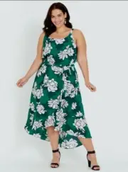 Autograph Party Midi Wrap Dress Plus Size 14 Reg 18 Hi-Lo Strappy Tie RP$130 NEW
