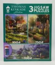 Ceaco Thomas Kinkade Studios Cottages 3 Jigsaw Puzzles 550 750 700 Pcs in 1 Box