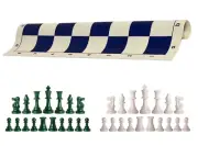 Army & White Chess Pieces 20" Navy Vinyl Board - Single Weight Chess Set