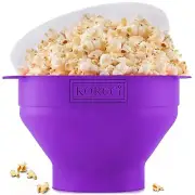 Korcci Silicone Popcorn Popper Bowl Collapsible Oil-Free Purple Microwave Safe
