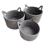 Small Woven Baskets | Mini Storage Bins | Cotton Rope Baby Grey mixed colors