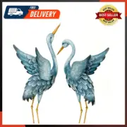 Japanese Blue Heron Metal Garden Sculpture Set - Two Metal Cranes Perfect