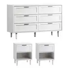 Oikiture 6 Chest of Drawers and 2 Bedside Tables Dressers Bedroom Set White