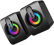 SHOWERORO 1Pair Wired Gaming Speakers with RGB Lights USB Powered Desktop External Speaker for Laptop Tablet Compact Subwoofer with Sound for Home Office Use