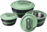 Pinnacle Thermoware Insulated Casserole Dish With Lid 3 Pc Set 2.6/1.5/1 Qt. Hot Pot Food Warmer/Cooler Thermal Soup/Salad Serving Bowl- Stainless Steel Hot Food Container Green