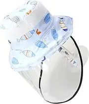 [HOMSFOU] Fish Pattern Sun Protection Hat for Detachable Double Sided Bucket Hat with Wide Brim Cartoon Fisherman Cap for Outdoor Activities Travel and Everyday Use Sky-Blue