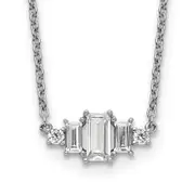Sterling Silver Cheryl M Rhodium-Plated Brilliant-Cut And Emerald-Cut Bar 18 Inch Necklace