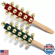 2 Pcs Christmas Hand Jingle Bells Wooden Handhold Sleigh Bells Jingle Bells S