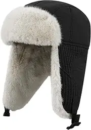 [Clakllie] Men Windproof Winter Trapper Trooper Hat Ushanka Russian Aviator Pilot Cap EarFlap Unisex Warm Fur Lined Polyester Bomber Hunting Eskimo Beanie Hat for Skiing Skating Outdoor Sport Activities