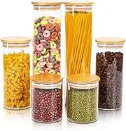 6 Pack Airtight Glass Storage Canister with Bamboo Lid (18.6oz/43.9oz/67.6oz), Glass Food Storage Containers for Pasta, Oats, Coffee, Flour, Sugar, Rice, Spice, Best for Kitchen & Pantry
