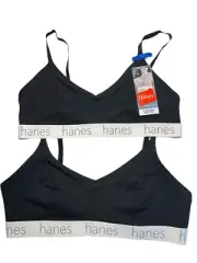 Hanes Originals 2 Bralette Womens XL Black Triangle Adjustable Convertible Logo