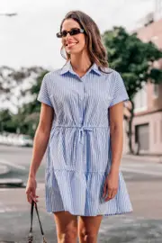 Cupshe Blue Collared Short Sleeve Mini Dress - Blue,S