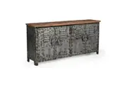 Michelle Vintage Rusty Iron Locker W/ Reclaimed Railway Sleeper Wood Sideboard
