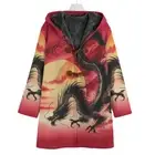 Sumi-E Dragon Cotton Cozy Hooded Jacket Red Tie Dye Cloak Unisex Coat Japanese