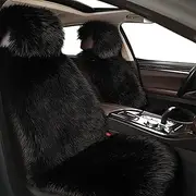 Big Ant Sheepskin Seat Covers, Sleek Design Full Size Car Seat Pad Soft Long Wool Warm Seat Cushion Cover Winter Protector - Universal Fit for Cars Driver Seat Office Chair(Black),One Piece