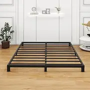 VERFARM 5 Inch Low Double Size Bed Frame, Heavy Duty Metal Platform Double Bed Frame, No Box Spring Needed, Noise-Free, Easy Assembly, Black, Double