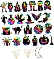 1set Halloween Scratch Off Cards Halloween Bookmark Craft Decor Bat Prank Spooky Stickers Scratch Paper Black Paper 60pcs