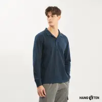 在飛比找momo購物網優惠-【Hang Ten】男裝-經典素色長袖POLO衫(深藍)