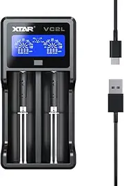 XTAR VC2L Battery Charger USB C Upgrated 18650 Charger Fast 2A 26650 Battery Charger LCD Display for AA AAA Batteries C D Battery (VC2L)