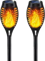 Solar Lights Outdoor, Solar Garden Lights with Flickering Flame for Garden Decorations, Solar Torch Light, Waterproof Solar Powered Outdoor Lights, Flame Torches for Outside Patio Pathway Yard(2 Pack)