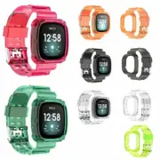 For Fitbit Versa 3 / Sense Clear Silicone Watch Band Wrist Strap W/ Bumper Case