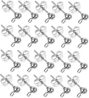 [OHPHCALL] 40pcs Stainless Steel Ball Ear Studs Jewelry Making Tools for Diy Earrings