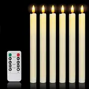 Flickering Flameless Ivory Candles Realistic LED Candles with Remote Control and Timer Battery- Operated Candles. (Taper Candles 3D Wick Real Wax Set of 6)