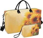 [ZRYSMY] Vintage Sunflowers Yellow Duffel Bag for Traveling, Travel Bag Gym Bag, with Multiple Interior Pockets Shoulder Weekender Bag for Women Men with Toiletry Bag 20.5L x 1.9W x 13.8H