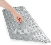 Mumoo Bear Bath Tub Mat, 40 x 16 Inches Non-Slip Shower Mats with Suction Cups and Drain Holes, Bathtub Mats Shower Stall Mats Machine Washable, Clear Grey
