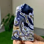 79G Natural black blossom stripe agate Obelisk Quartz Crystal Tower Healing