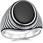 [Bling Jewelry] Personalize Men's Black Onyx Blue Turquoise Brown Tiger Eye Oval Cabochon Gemstone Large Lion Claw Signet Ring For Men Solid Oxidized .925 Sterling Silver Handmade In Turkey Customizable