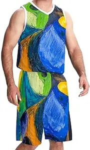 [KQNZT] Basketball Jersey and Shorts, Basketball Jersey for Women, Hip hop Clothing for Party, Modern Abstract Graffiti Art Retro
