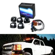 (5) Amber LED Black Smoked Cab Roof Marker Lights w/ Remote Strobe Flash Module