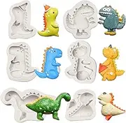 Dinosaur Cake Decorating Fondant Molds 6Pcs, T-Rex Chocolate Silicone Molds, for Cupcake Toppers, Candy Sugar Craft Flower Paste Gum Paste Epoxy Resin Crafts Polymer Clay