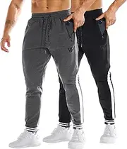 [ZENWILL] Men's 3-Zip Gym Track Pants,2 Pack Mesh Leg Casual Workout Sports Joggers Pants Athletic Running Sweatpants with Pockets