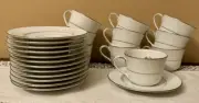 12 Noritake White Scapes WHITECLIFF PLATINUM 4251 Coffee Tea Cups & Saucers