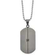 Stainless Steel Chisel Antiqued And Brushed With .04 Carat Black Diamond Dog Tag On A 22 Inch Ball Chain Necklace